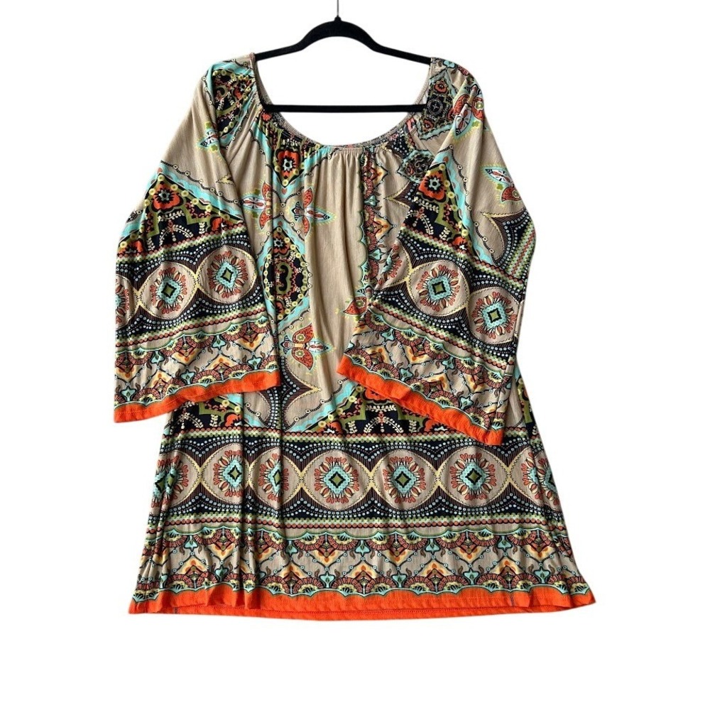 Tee For The Soul Womens XXXL Boho Medallion Print Bell‎ Sleeve Tunic MIKA-843X
